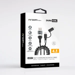 Cable 4 en 1 USB-A + USB-C a USB-C + Lightning - 1.5mts - 60Wtts -  ARG-CB-0071BK