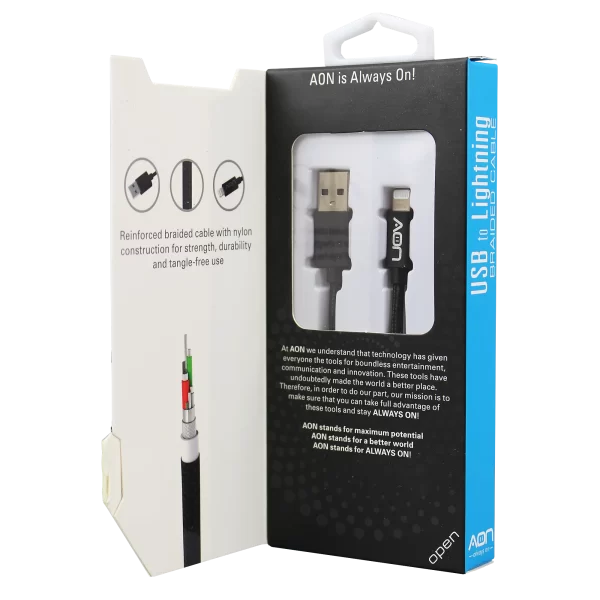 AON Cable  USB-A a Lightning (Nylon - Negro) de 2m - Imagen 4
