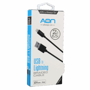 AON Cable  USB-A a Lightning (Nylon - Negro) de 2m