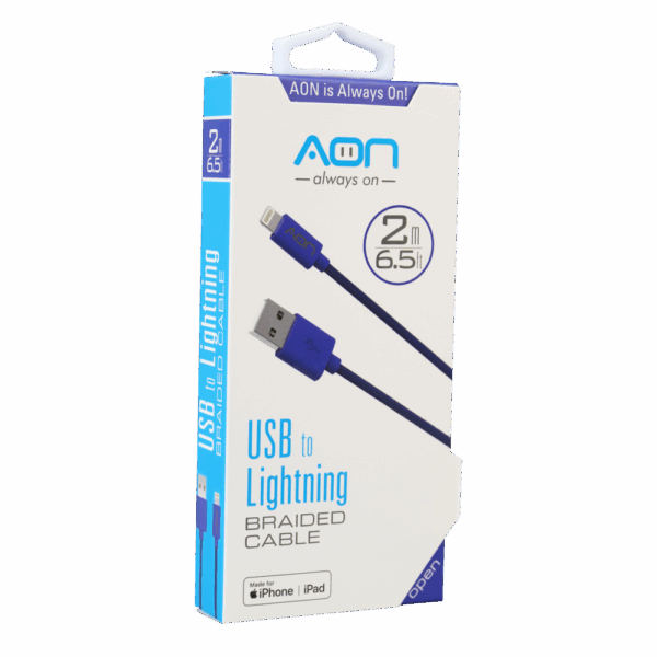 AON Cable  USB-A a Lightning (Nylon - Azul) de 2m