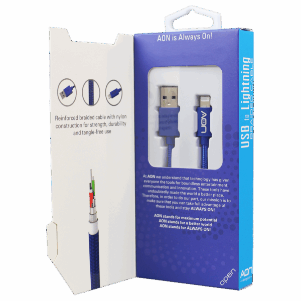 AON Cable  USB-A a Lightning (Nylon - Azul) de 2m - Imagen 2