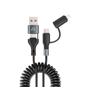 Cable 4 en 1 USB-A + USB-C a USB-C + Lightning - 1.5mts - 60Wtts - ARG-CB-0071BK