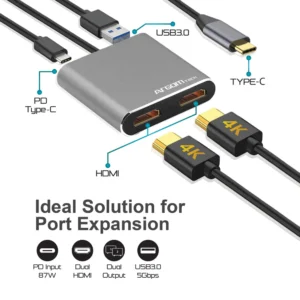 ARGOM HUB Tipo-C One Axess 4 en 1 (2xHDMI + Tipo-C + USB 3.0)