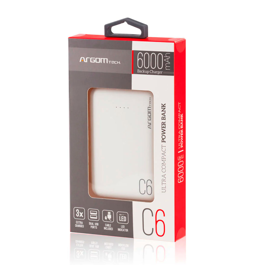PowerBank con Puerto USB - 6000 mAh - ARG-PB-1136WT - Imagen 2