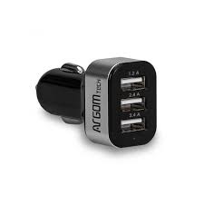 ARGOM Cargador USB para Vehiculo 6A, 3 puertos USB, negro