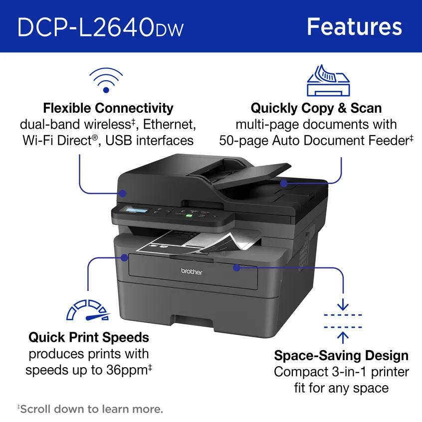 BROTHER Impresora Laser Monocromatica 27ppm - Duplex - DCPL2640DW - Imagen 3