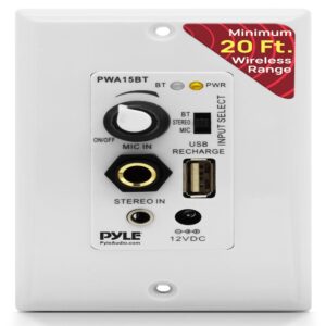 PYLE - Wall Mount BT Receiver con Amplificador de 100Watts - USB/Mic/Aux - PWA15BT