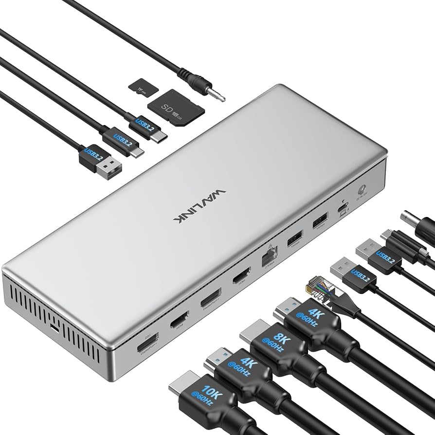 Dockin Adapter Tipo C - 14 en 1 + 2 DP + 1 HDMI + 5 USB + RJ45 a 2.5GE WAVLINK